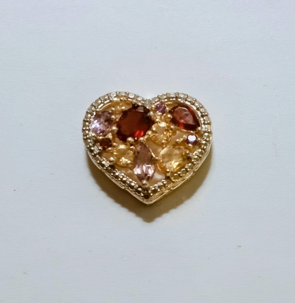 VTG thai FAS Signed 925 Slider Heart Pendant With Multi colored Gemstones