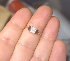 14K Yellow Gold Engagement Three Stone Ring 1.01CT.Natural Princess Cut Diamond