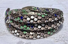 Antique German Art Deco Colorful Enamel SNAKE 935 Silver Wrap Bracelet