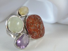 Huge Sterling Silver 925 Natural Gemstone Statement Vintage Ring Size 6