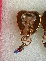 Michal Golan Earrings Clip On Heart Drop Dangle Gold Tone Byzantine Style Mosaic
