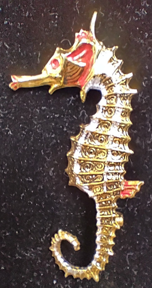 Vintage Seahorse Figural Brooch Pin Nautical Coastal Enamel Made Spain Beach