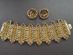 Hollycraft Copr 1954 Blue Rhinestone Faux Pearl Bracelet With Matching Earrings,
