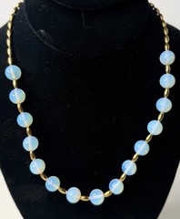 Opalite Gold Bead Bracelet Necklace 19” Earrings 2” Vintage