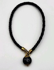 Vintage Sterling Silver Gold Overlay Evil Eye Charm Bracelet Leather braided