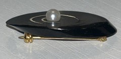 Vintage Maui Divers Black Coral & Pearl 12KT GF Inlay MCM Modernist Brooch 60’s