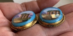 Victorian Grand Tour Opaline Glass Gold Filled Micro Scene Jewelry Medallions