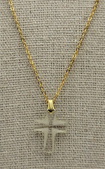 Vintage Gold Tone Chain Clear Glass Cross Necklace 18 Inch Spring Ring Clasp