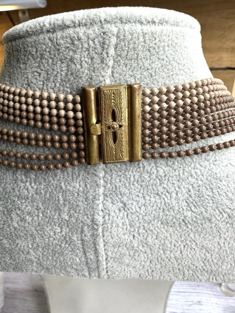 1930’S ART DECO 9 STRAND Nude brown PAINTED BRASS BALL CHAIN NECKLACE CHOKER