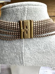 1930’S ART DECO 9 STRAND Nude brown PAINTED BRASS BALL CHAIN NECKLACE CHOKER