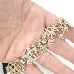 Vintage Germany Bracelet Tropical Seahorse Parrots Palm Trees Silver Tone 7″