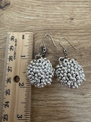 Vintage Silver Tone Textured Round Cluster Ball Dangle Drop Hook Earrings