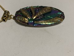 NEW LISTING*RARE ART-DECO IRIDESCENT CZECH GLASS DRAGONFLY NECKLACE.Peacock.g