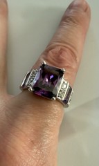 Vintage QVC HSN ? Amethyst & Clear CZ Sterling Silver Cocktail Ring Sz 7 6.6g