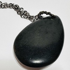 Cg Signed Silver Tone Necklace Black Stone Pendant Fleur De Lis Rhinestone 30in