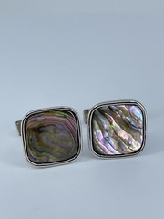 Cufflinks Mother of Pearl square flat MOP polished silver tone 7/8″