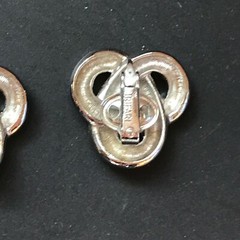 Estate Trifari Signed Silvertone Twist Knot Clip Earrings – marked on back of