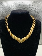 Vintage Brushed Gold Tone Leaf Snake Link Collar Bib Greek Goddess 16” Necklace