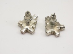 Christmas Trees Rhinestone Earrings Pierced Silver Tone Prong D3090