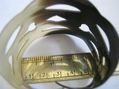 Stretchable Faux BuffaloHorn Bicolor Cuff Bracelet w/ Cut Out Design 2″ x 2.25″