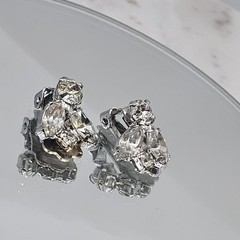 Weiss MCM Rhinestone Earrings Clear Crystal Rhodium Plated Clip Ons Signed 1950s