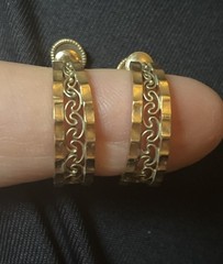 Vtg Signed JMS 1/20th 12K Gold Filled Hoop Earrings Screw Back Filigree STUNNING