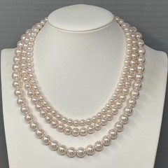 Imitation Pearl Necklace Soft Pink Hue Tripple Strand Collar Classic Couture 16″