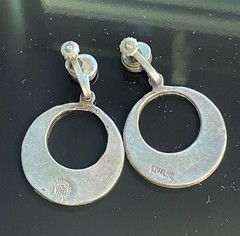 Vintage 1950s Mexico Sterling Silver Abalone Crescent Hoop Screw-Back Earrings