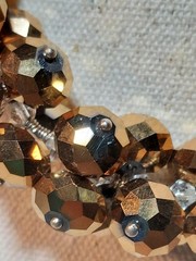 Metallic Bronze Gold Faceted Glass Cluster Bead Necklace On Wire Statement 16″