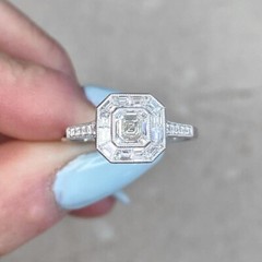 Art Deco Style Asscher Lab Created Doiamond 14K White Gold FN Engagement Ring