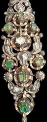 Antique Victorian Gold Parure Set Earrings Pendant Diamonds Emeralds Ca 1850