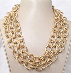 VTG Goldtone Textured Chunky Chain Link Triple-Strand Layered Statement Necklace
