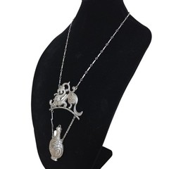 Estate Vtg Sign GOLDETTE Large Pewter Dragon Faux Perfume Bottle Chain Necklace