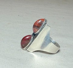 Vintage Sterling Silver red agate Stone Art Deco fine gem Jewelry Ring size 6