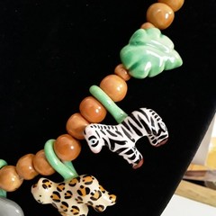 Vintage Flying Colors Safari Animal Ceramic Necklace Jungle Statement 24″