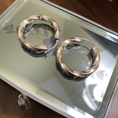 925 Sterling Silver Twisted Rope Hoop Pierce Earrings 1 1/4″ 8.74 Gram Italy