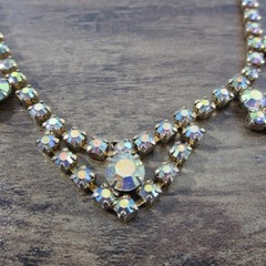 Vintage Art Deco Necklace AB Rhinestone Gold Tone 15 Inch