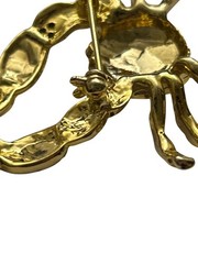 Gold-Tone Crab Brooch with Rhinestone Claws Beach Ocean Pin 2” Statement piece