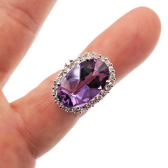 Fabulous 14k Solid White Gold 7.77ct Natural Amethyst & White Zircon Ring Size 6
