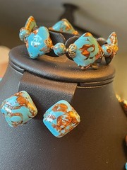 VTG Made In Italy Venetian Glass Turquoise Blue Aventurine 3-Piece Jewelry Set –