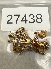 Vintage Rhinestone Brooch Figural Gold tone Woman with Flowers READ