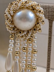 Vintage Faux Pearl Waterfall Pierced Earrings Gold Tone Statement Runway Glam