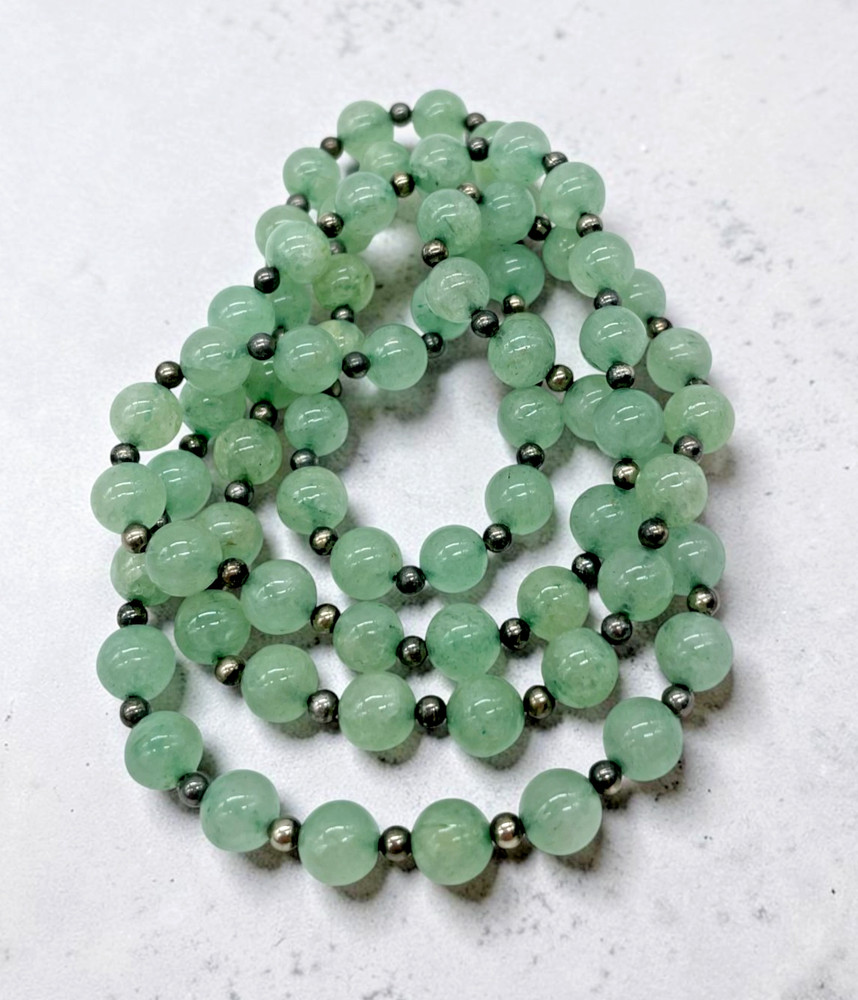 VTG Green Aventurine silver spacers layering endless necklace 32″