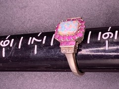 Vintage Sterling Silver Opal ring pink topaz accent stones signed P star M sz 8