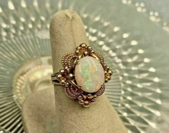 Lab-Created Fire Opal 2Ct Oval Solitaire Art Deco Ring 14K Yellow Gold Plated