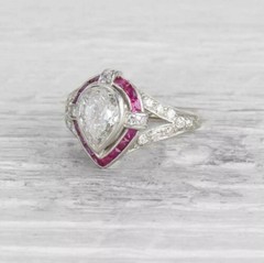 Vintage Edwardian Style LabCreated Diamond ArtNouveau Engagement 14K GoldFN Ring