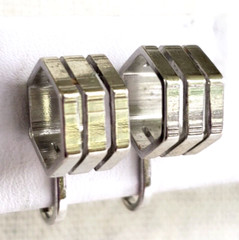 Vintage Hexagon Silver Tone Small Clip Earrings 7/16″