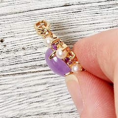 Vintage 14K Yellow Gold Lavender Jade Pearl Amethyst Pendant Purple Pretty Gems