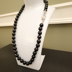 Judith Ripka necklace black onyx sterling silver 925 clasp DMQ signed 20 in