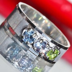 14k white gold ring 0.66ct multi gemstone mother’s size 7 handmade 4.2gr N2731